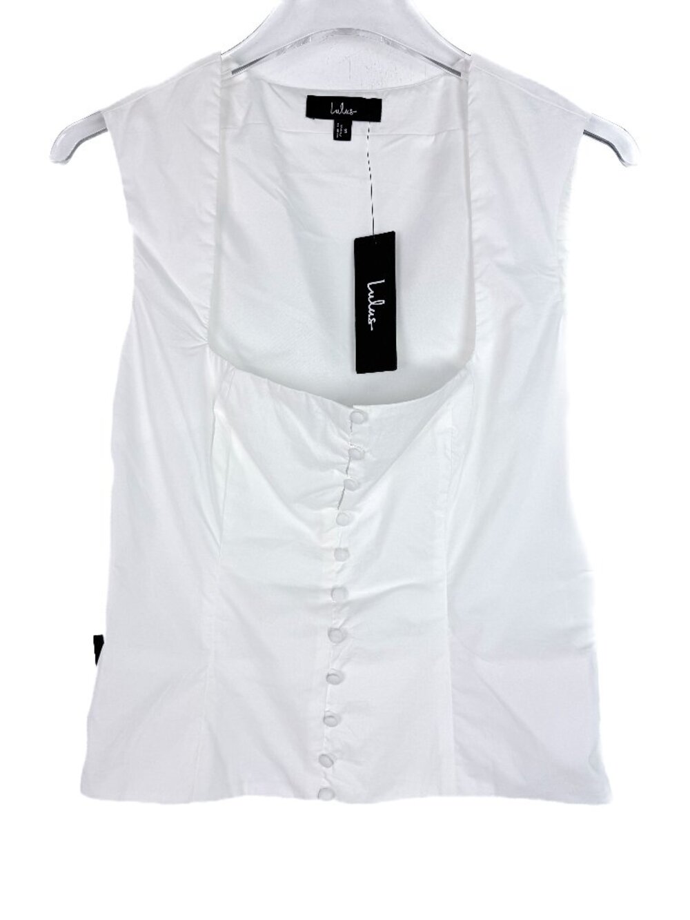 NWT Lulus Square Neck Poplin Top Buttons Sleeveless White Size Small S NEW - Picture 2 of 13